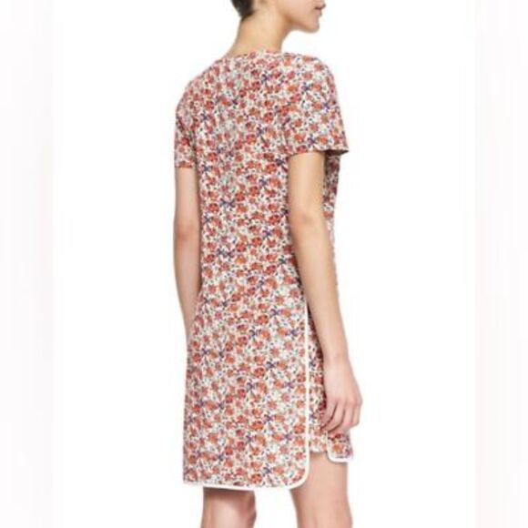 REBECCA TAYLOR Sweet William Red Beige Floral Print Shift Mini Dress Size 4 - Picture 2 of 10